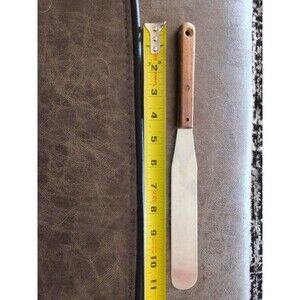 Vtg Utica Blue Ribbon Spatula Flipper USA Stainless Wood Cake Frosting Trad Y2k